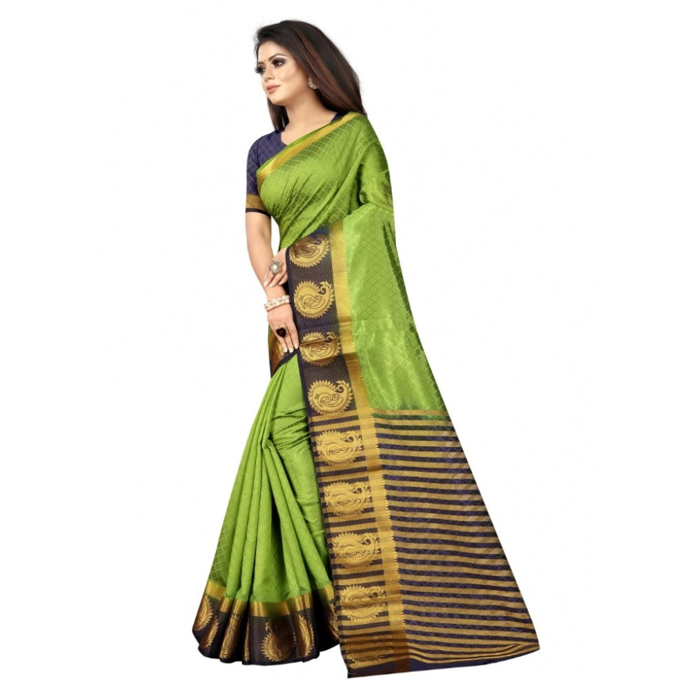 Amfyn Women's Kanjivaram Silk Saree With Unstitched Blouse Piece (Green, 5-6 Mtrs)