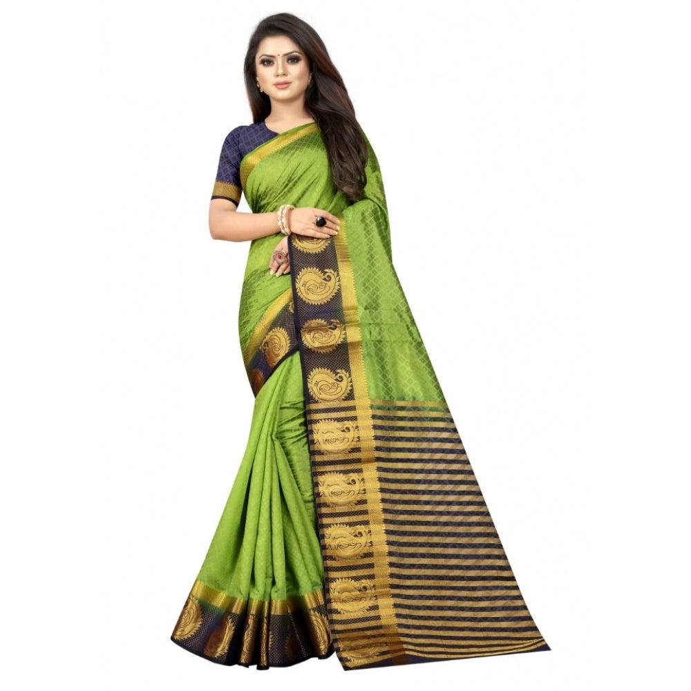 Amfyn Women's Kanjivaram Silk Saree With Unstitched Blouse Piece (Green, 5-6 Mtrs)