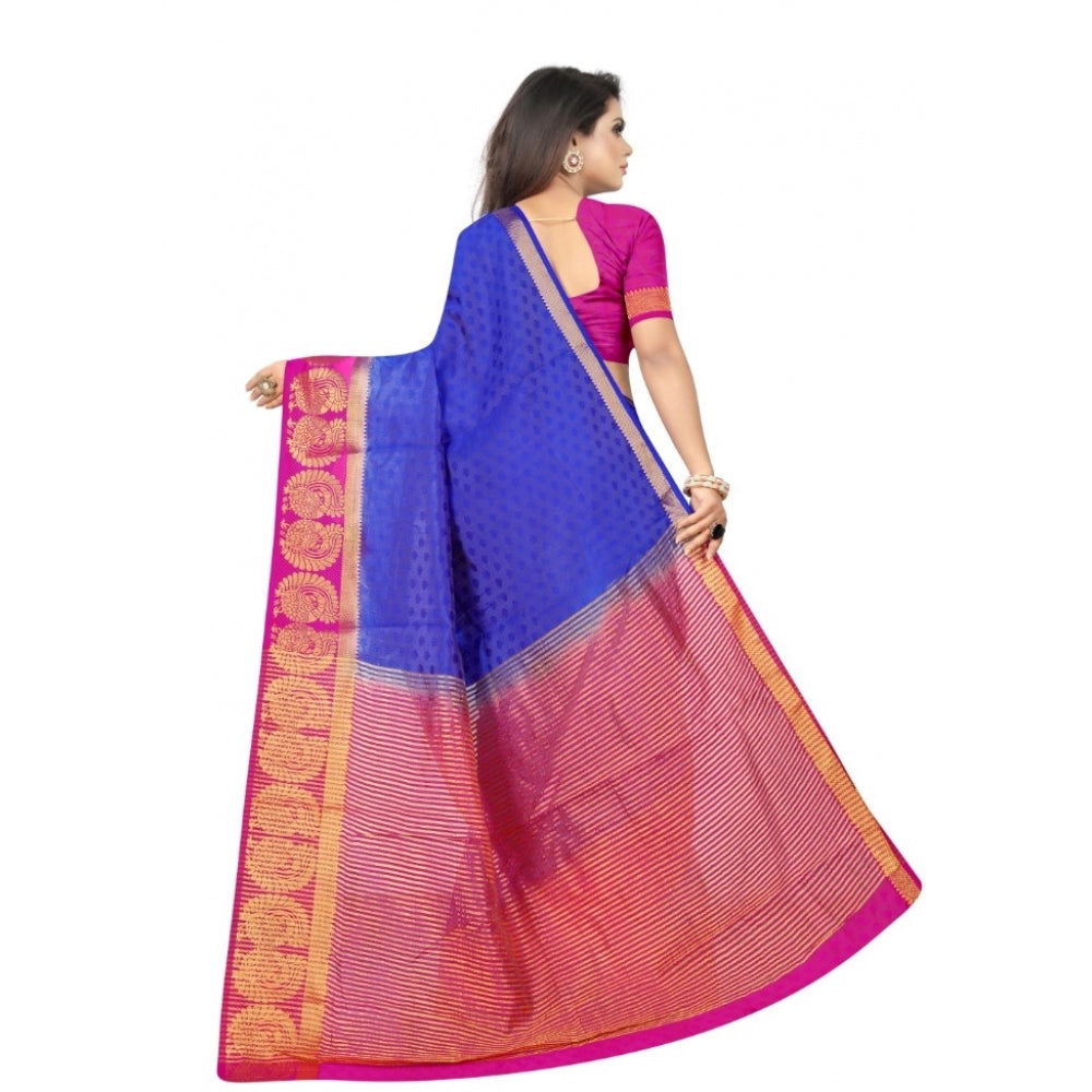 Amfyn Women's Kanjivaram Silk Saree With Unstitched Blouse Piece (Blue, 5-6 Mtrs)