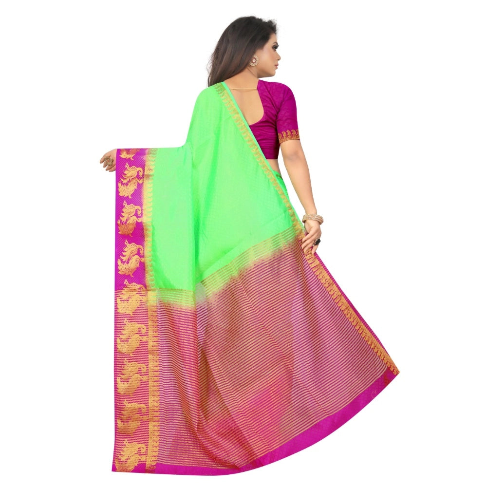 Amfyn Women's Kanjivaram Silk Saree With Unstitched Blouse Piece (Light Green, 5-6 Mtrs)