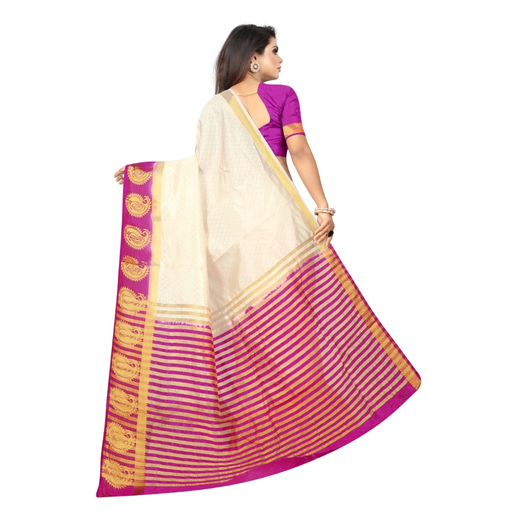 Amfyn Women's Kanjivaram Silk Saree With Unstitched Blouse Piece (White, 5-6 Mtrs)