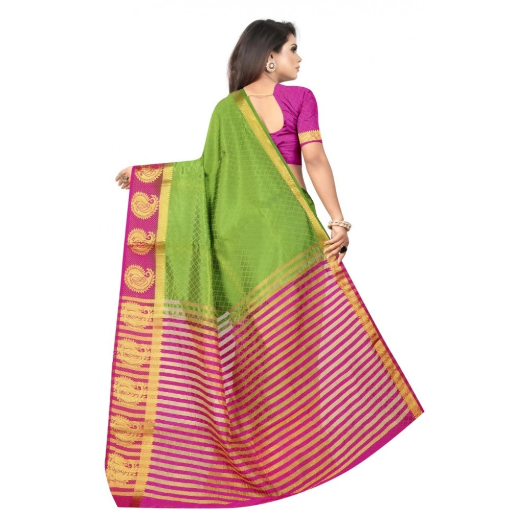 Amfyn Women's Kanjivaram Silk Saree With Unstitched Blouse Piece (Green, 5-6 Mtrs)