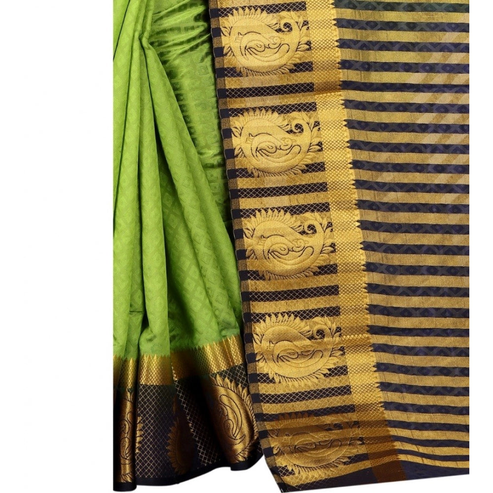 Amfyn Women's Kanjivaram Silk Saree With Unstitched Blouse Piece (Green, 5-6 Mtrs)