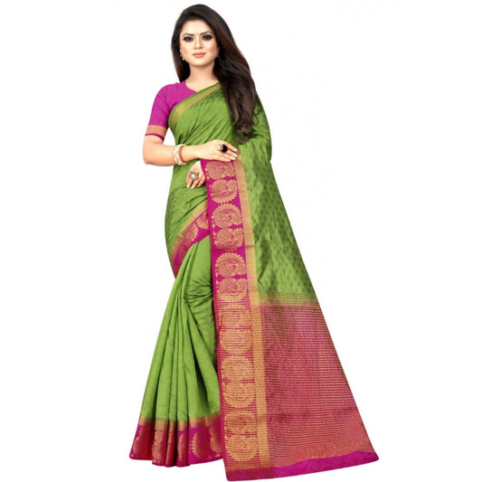 Amfyn Women's Kanjivaram Silk Saree With Unstitched Blouse Piece (Green, 5-6 Mtrs)
