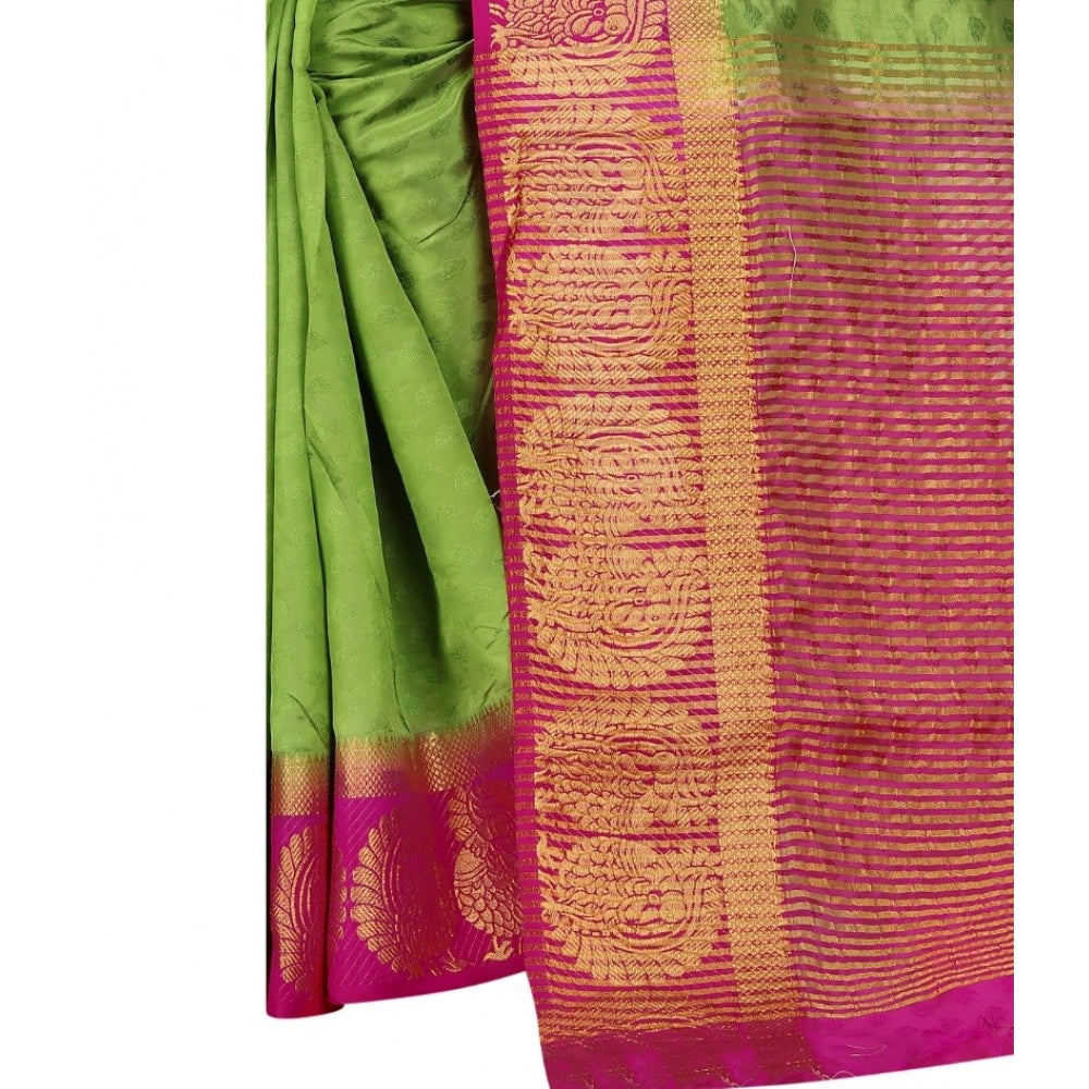 Amfyn Women's Kanjivaram Silk Saree With Unstitched Blouse Piece (Green, 5-6 Mtrs)