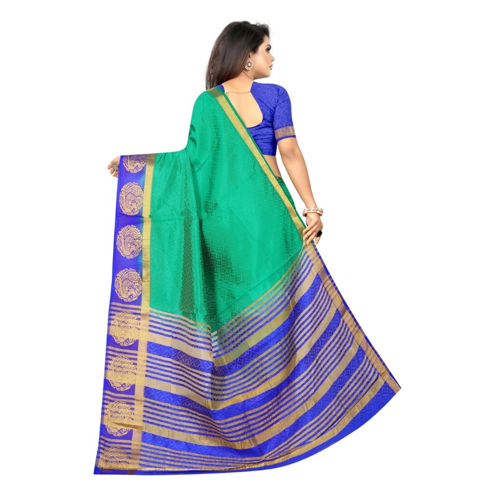 Amfyn Women's Kanjivaram Silk Saree With Unstitched Blouse Piece (Green, 5-6 Mtrs)