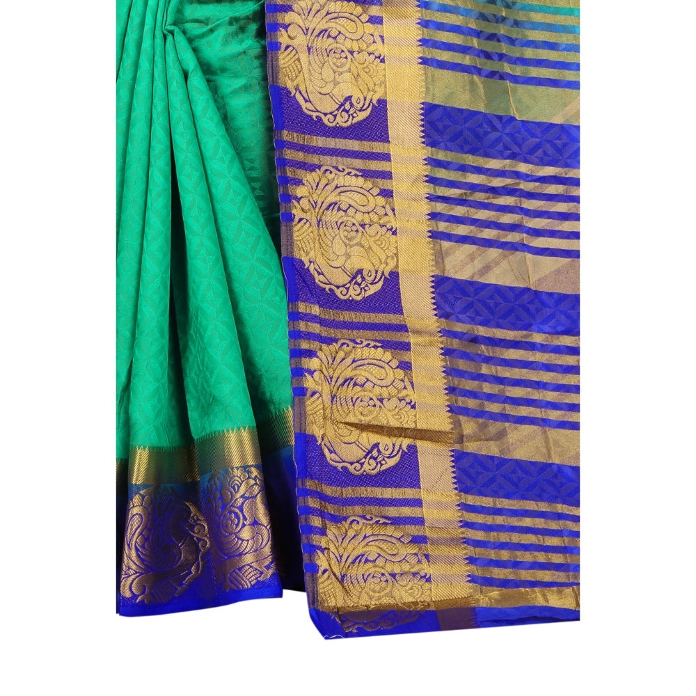 Amfyn Women's Kanjivaram Silk Saree With Unstitched Blouse Piece (Green, 5-6 Mtrs)