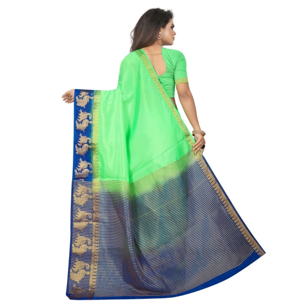 Amfyn Women's Kanjivaram Silk Saree With Unstitched Blouse Piece (Light Green, 5-6 Mtrs)