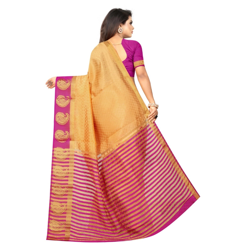 Amfyn Women's Kanjivaram Silk Saree With Unstitched Blouse Piece (Beige, 5-6 Mtrs)