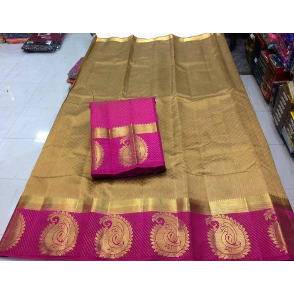 Amfyn Women's Kanjivaram Silk Saree With Unstitched Blouse Piece (Beige, 5-6 Mtrs)
