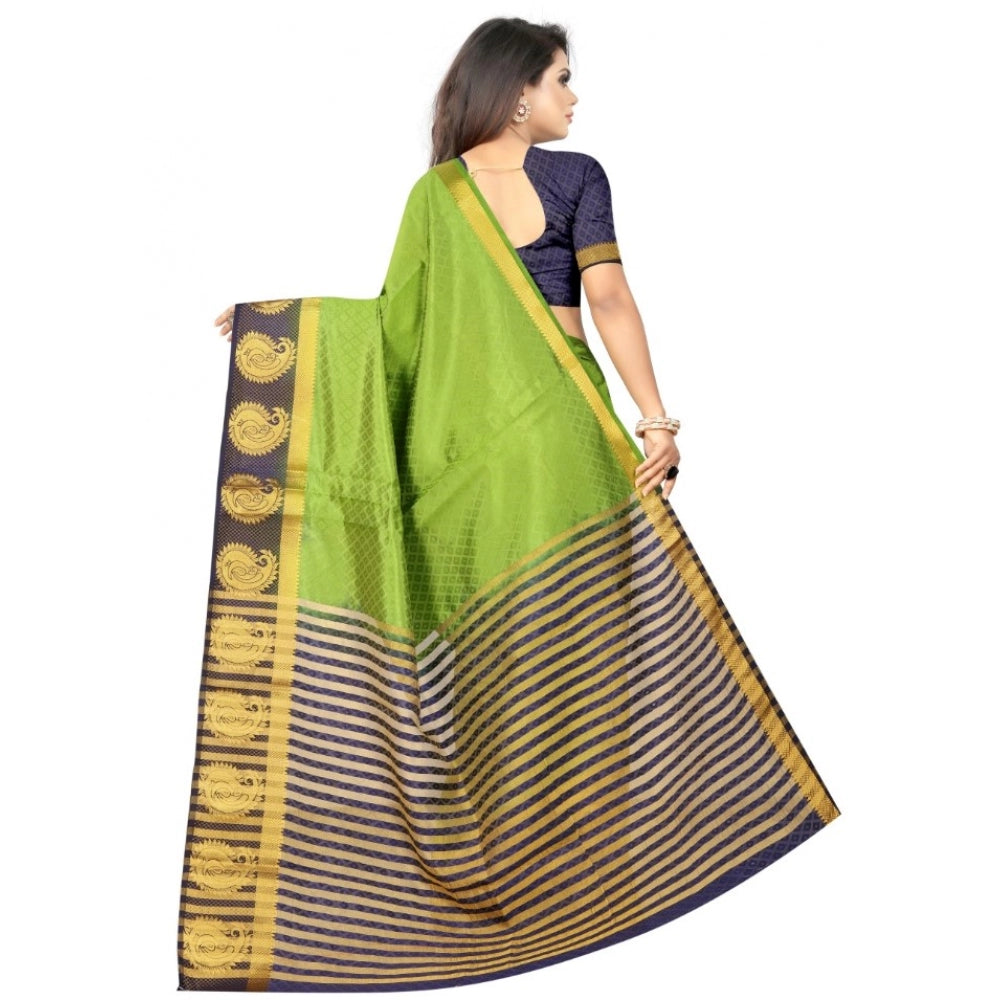 Amfyn Women's Kanjivaram Silk Saree With Unstitched Blouse Piece (Green, 5-6 Mtrs)
