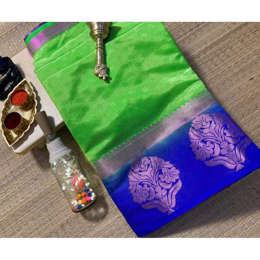 Amfyn Women's Kanjivaram Silk Saree With Unstitched Blouse Piece (Green, 5-6 Mtrs)