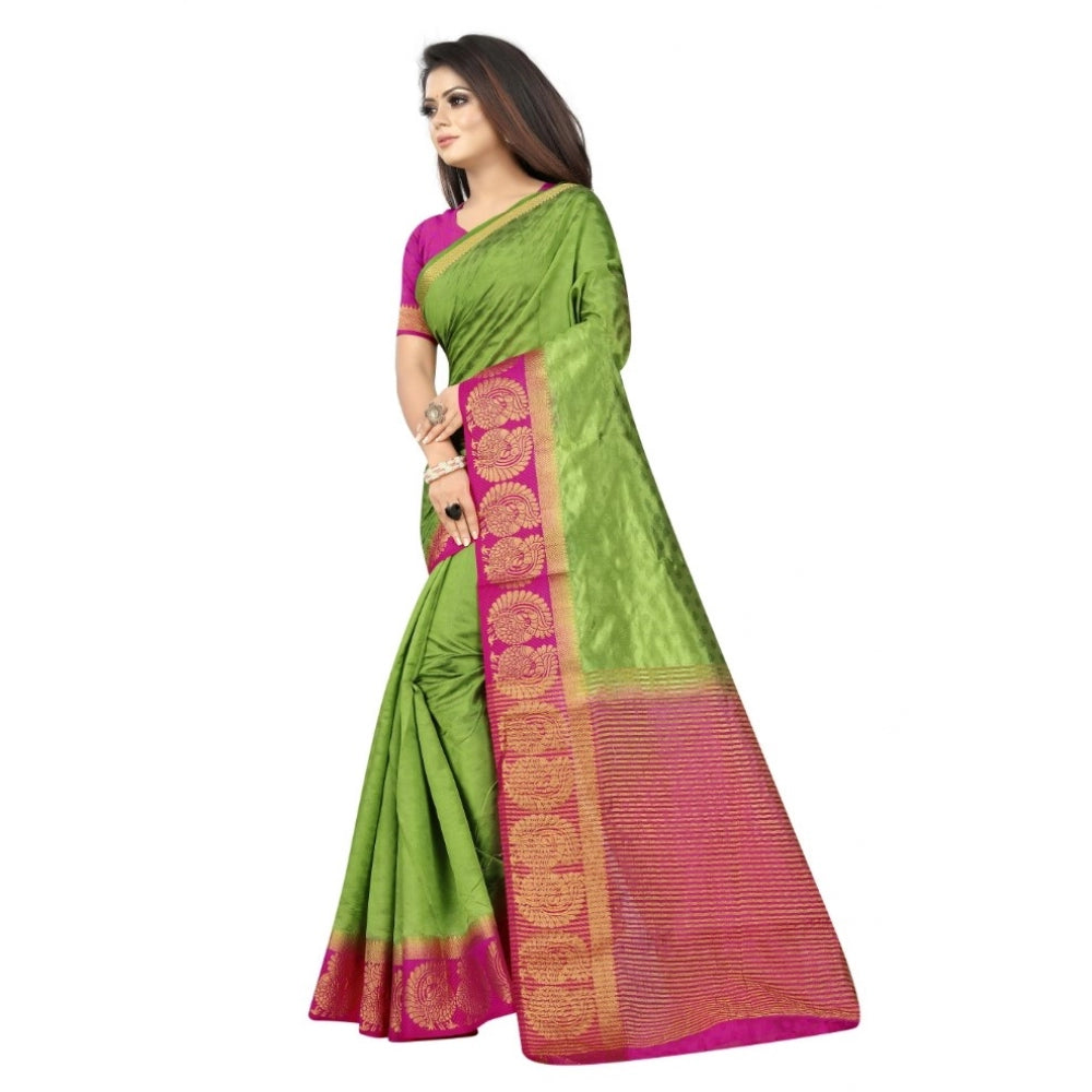 Amfyn Women's Kanjivaram Silk Saree With Unstitched Blouse Piece (Green, 5-6 Mtrs)
