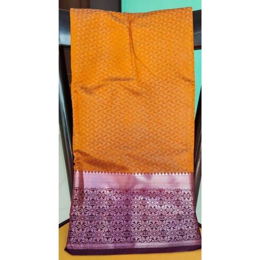 Amfyn Women's Kanjivaram Silk Saree With Unstitched Blouse Piece (Yellow, 5-6 Mtrs)
