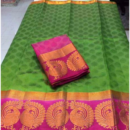 Amfyn Women's Kanjivaram Silk Saree With Unstitched Blouse Piece (Green, 5-6 Mtrs)
