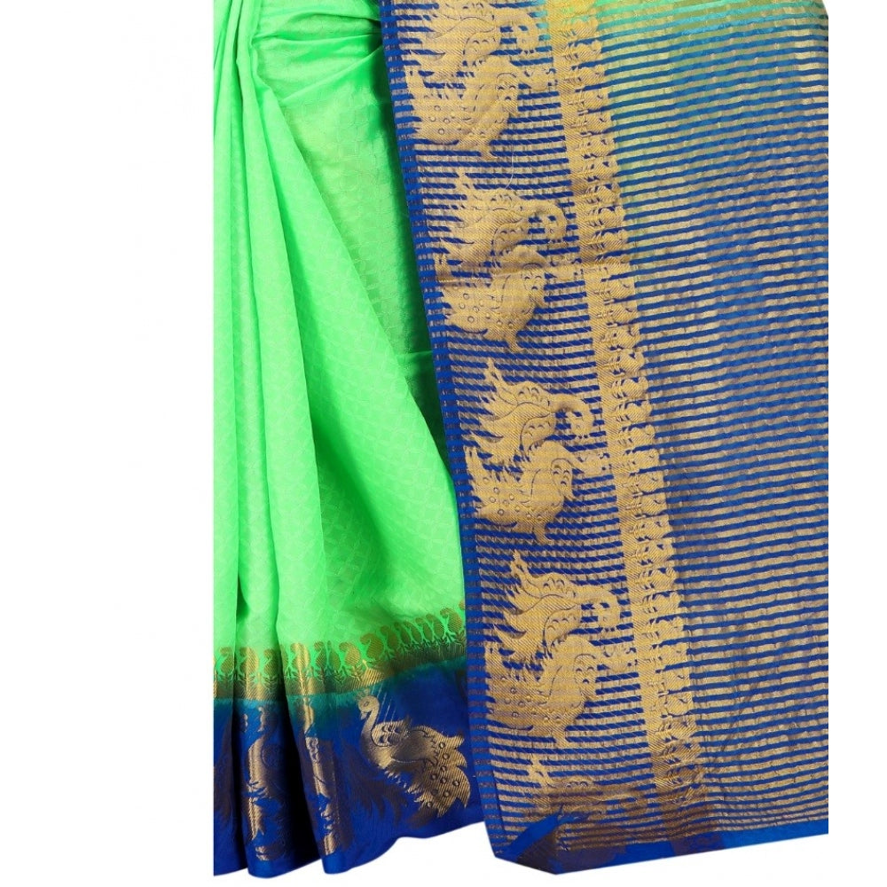 Amfyn Women's Kanjivaram Silk Saree With Unstitched Blouse Piece (Light Green, 5-6 Mtrs)