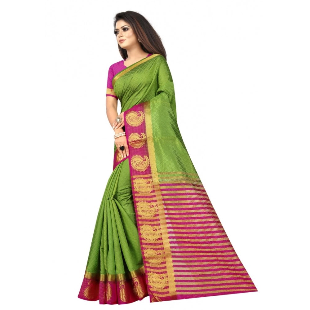 Amfyn Women's Kanjivaram Silk Saree With Unstitched Blouse Piece (Green, 5-6 Mtrs)