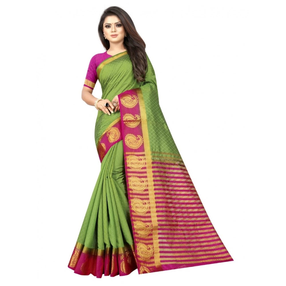 Amfyn Women's Kanjivaram Silk Saree With Unstitched Blouse Piece (Green, 5-6 Mtrs)