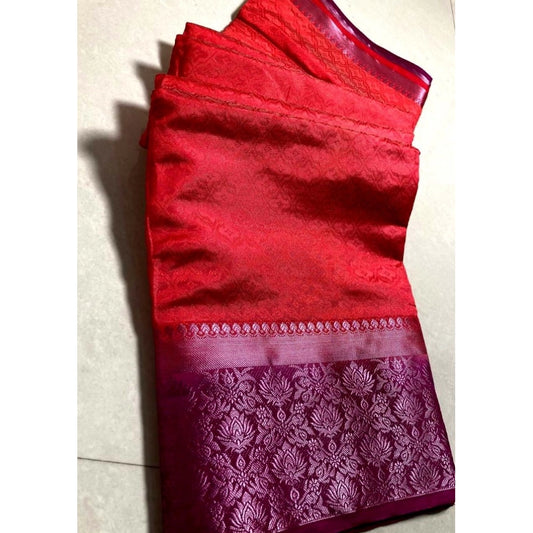 Amfyn Women's Kanjivaram Silk Saree With Unstitched Blouse Piece (Red, 5-6 Mtrs)
