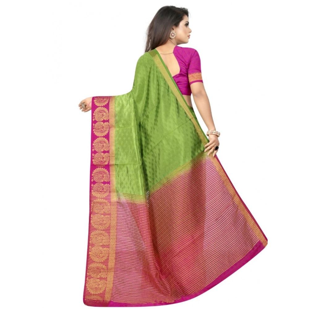 Amfyn Women's Kanjivaram Silk Saree With Unstitched Blouse Piece (Green, 5-6 Mtrs)