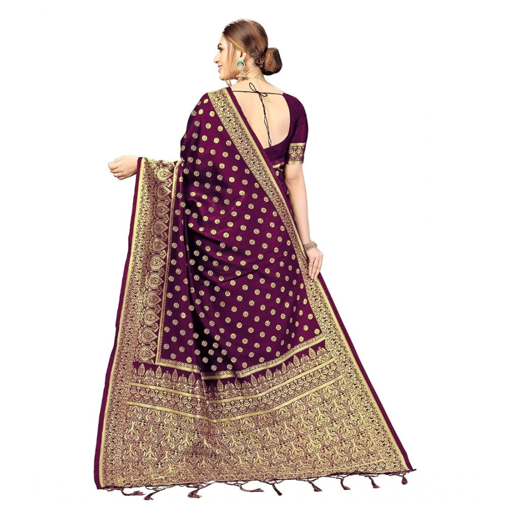 Amfyn Women's Floral Pattern Jacquard Woven Banarasi Art Silk Saree With Unstitched Blouse Piece (Purple, 5-6mtrs)