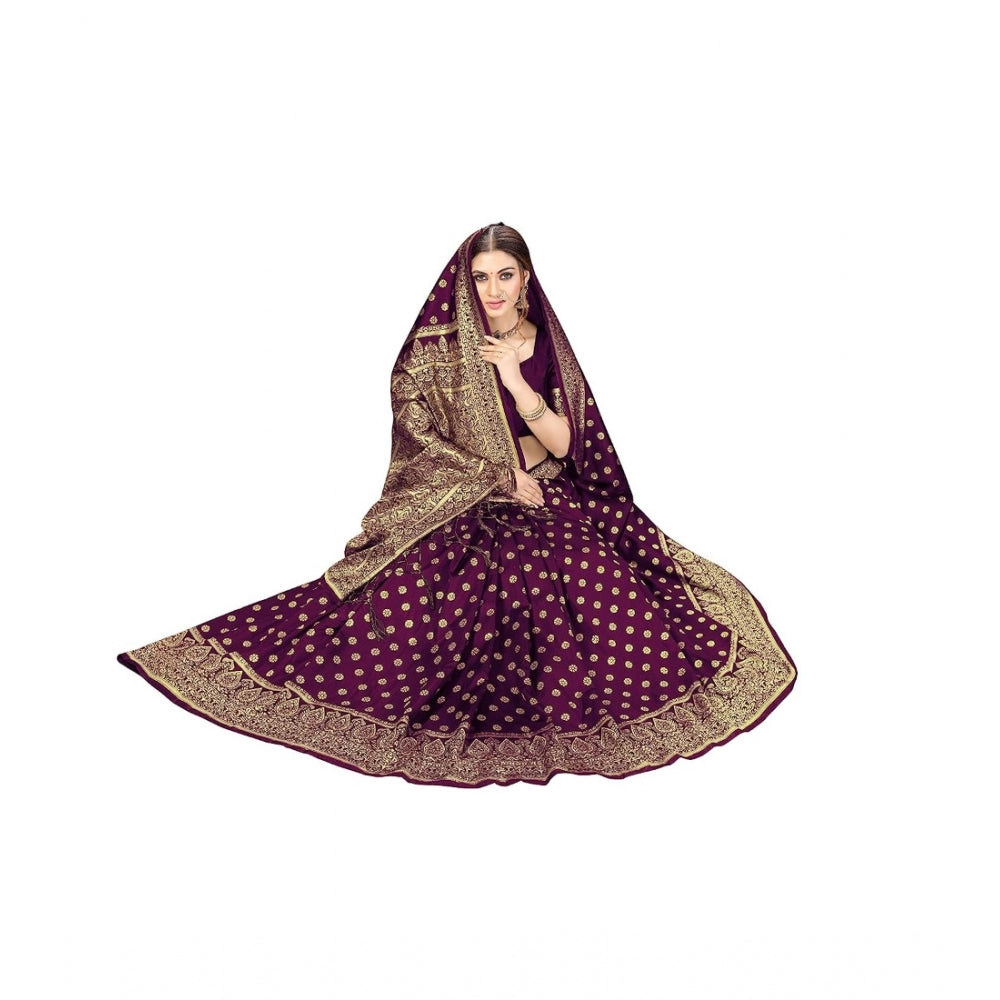 Amfyn Women's Floral Pattern Jacquard Woven Banarasi Art Silk Saree With Unstitched Blouse Piece (Purple, 5-6mtrs)
