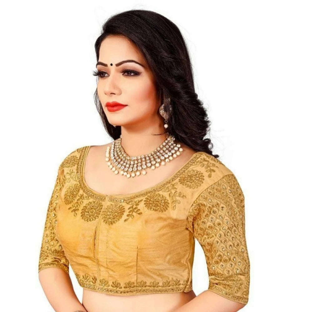 Amfyn Women's Half Sleeve Ultra satin Readymade Blouse (Beige, Free Size: Up To 34 Inch)