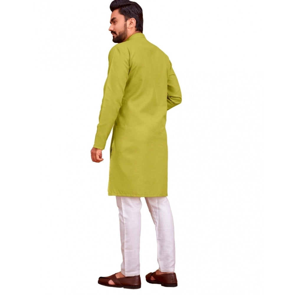 Amfyn Men's Cotton Blend Solid Full Sleeve Knee Length Kurta (Green)