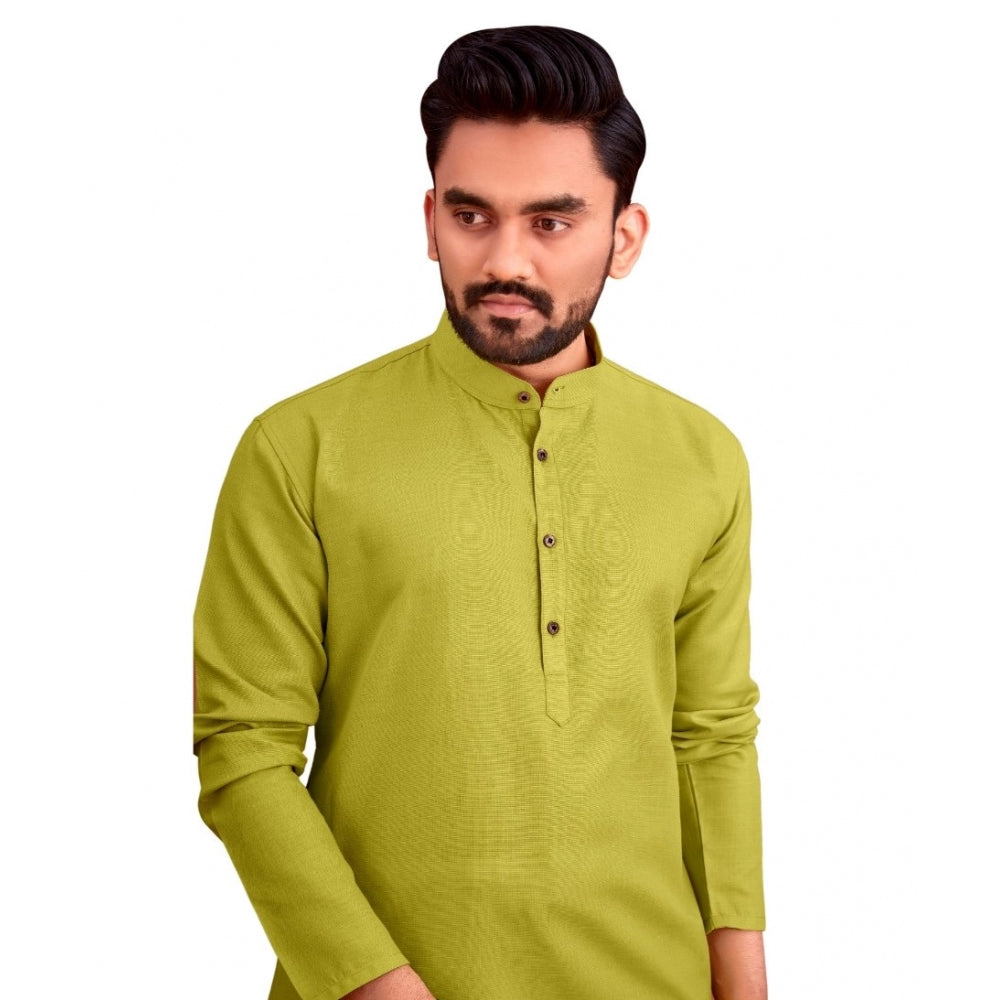 Amfyn Men's Cotton Blend Solid Full Sleeve Knee Length Kurta (Green)
