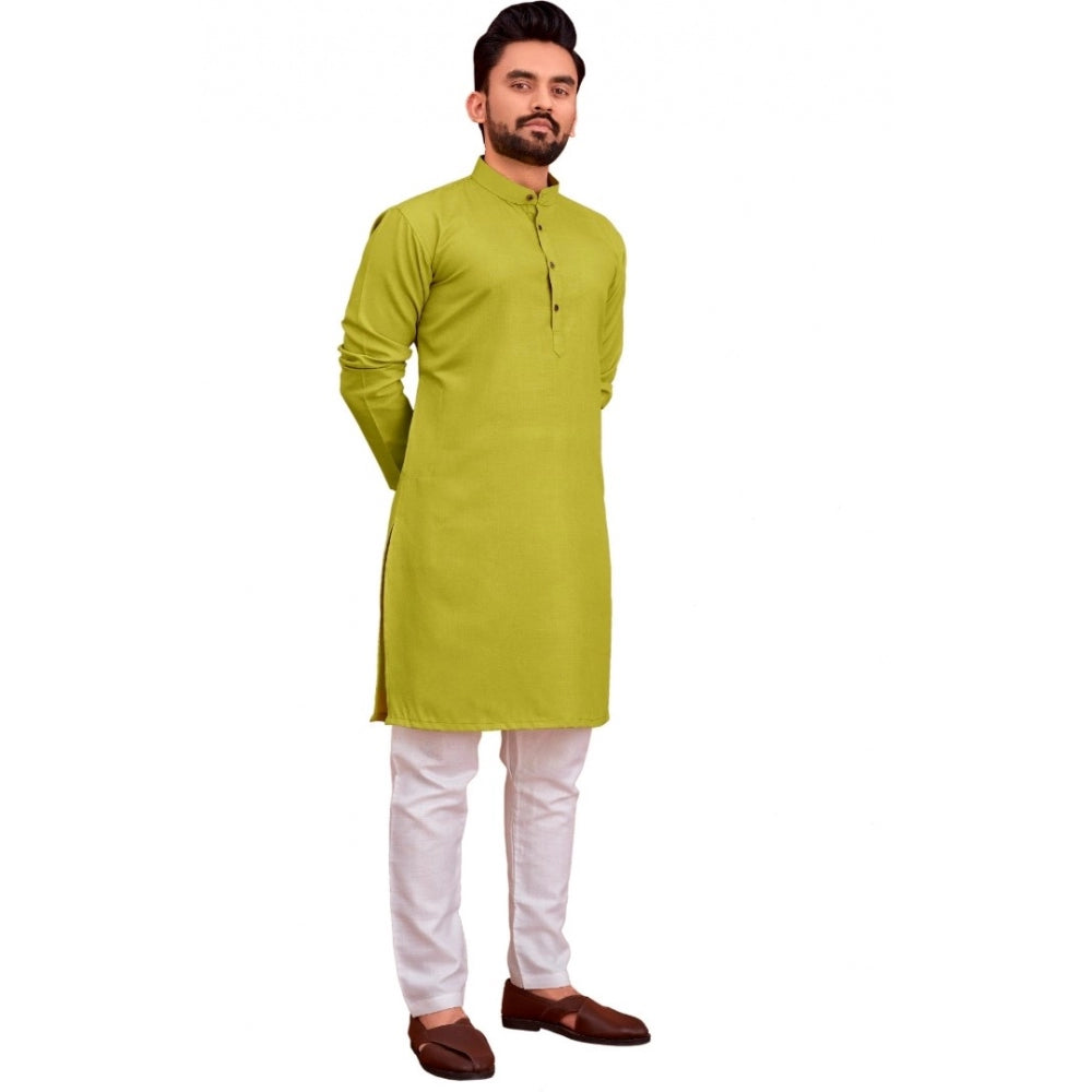 Amfyn Men's Cotton Blend Solid Full Sleeve Knee Length Kurta (Green)