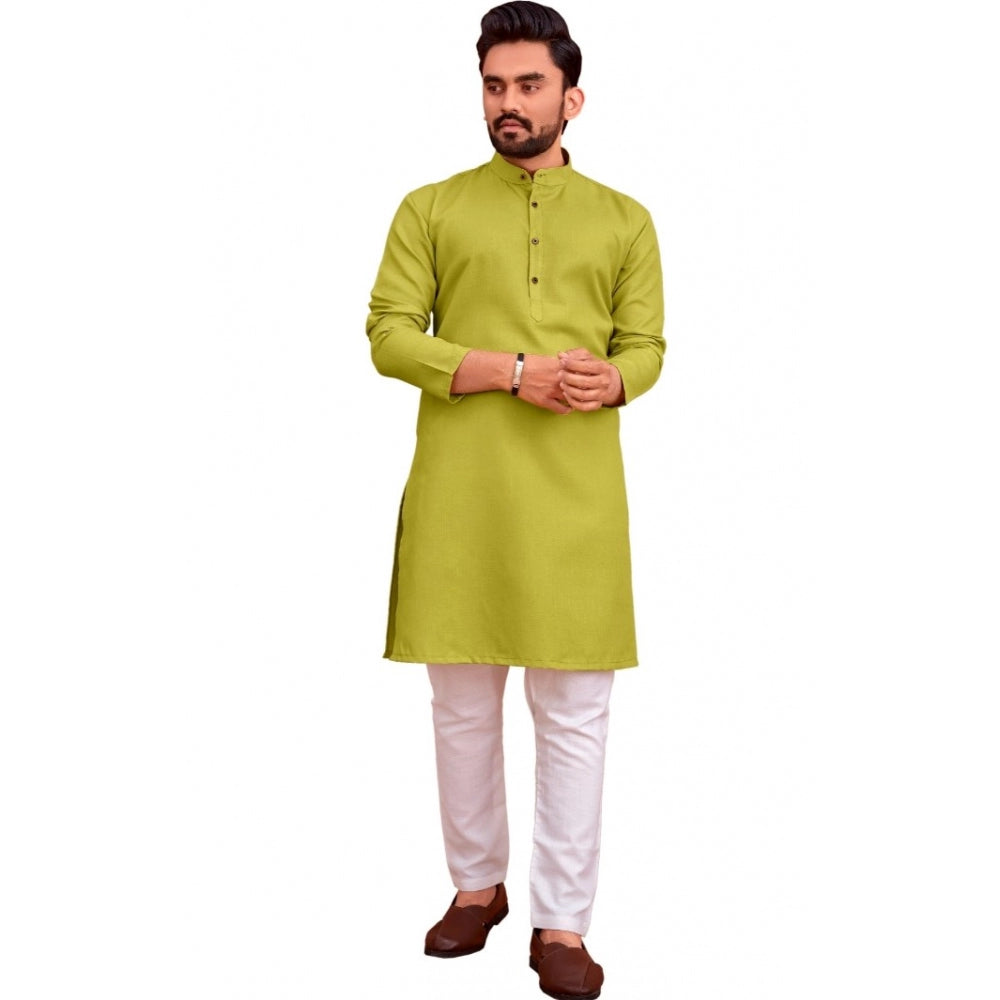 Amfyn Men's Cotton Blend Solid Full Sleeve Knee Length Kurta (Green)