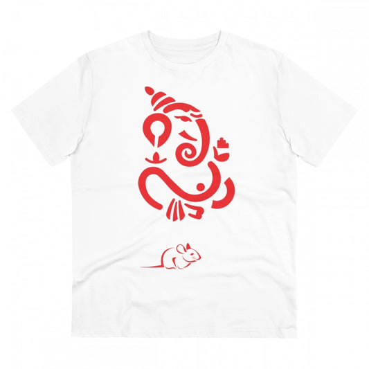 Amfyn Men's PC Cotton Ganesh Printed T Shirt (Color: White, Thread Count: 180GSM)