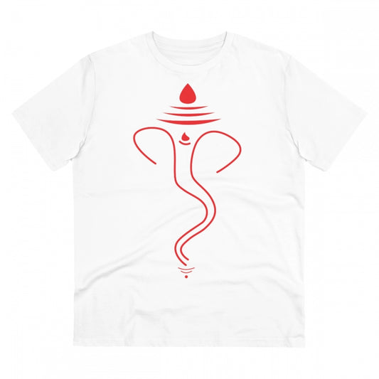 Amfyn Men's PC Cotton Ganesh Printed T Shirt (Color: White, Thread Count: 180GSM)