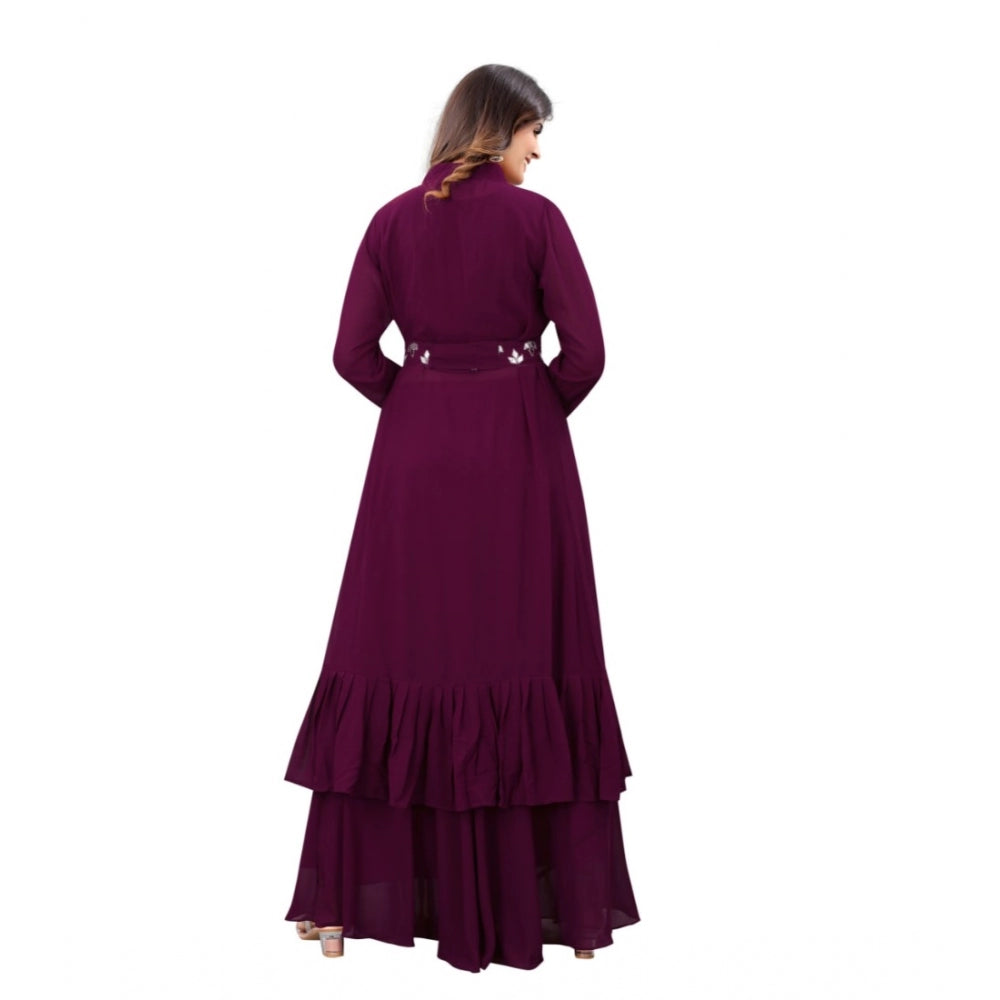 Amfyn Women's Embroidery Gotapatti Work Georget Long Gown (Wine)