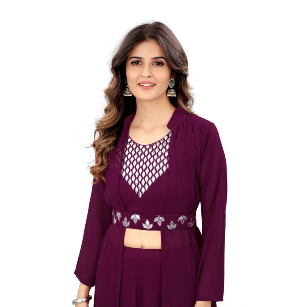 Amfyn Women's Embroidery Gotapatti Work Georget Long Gown (Wine)