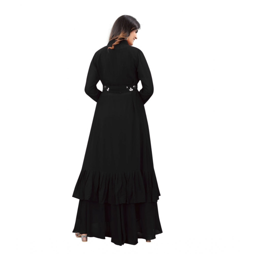 Amfyn Women's Embroidery Gotapatti Work Georget Long Gown (Black)