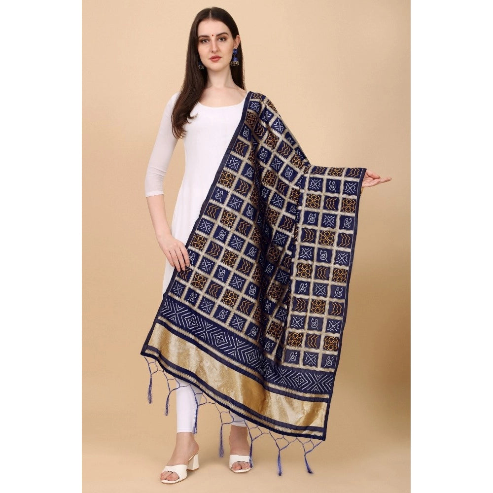 Amfyn Women's Silk Pure weaving Work Duppatta (Navy Blue, Length: 2-2.3 Mtrs)