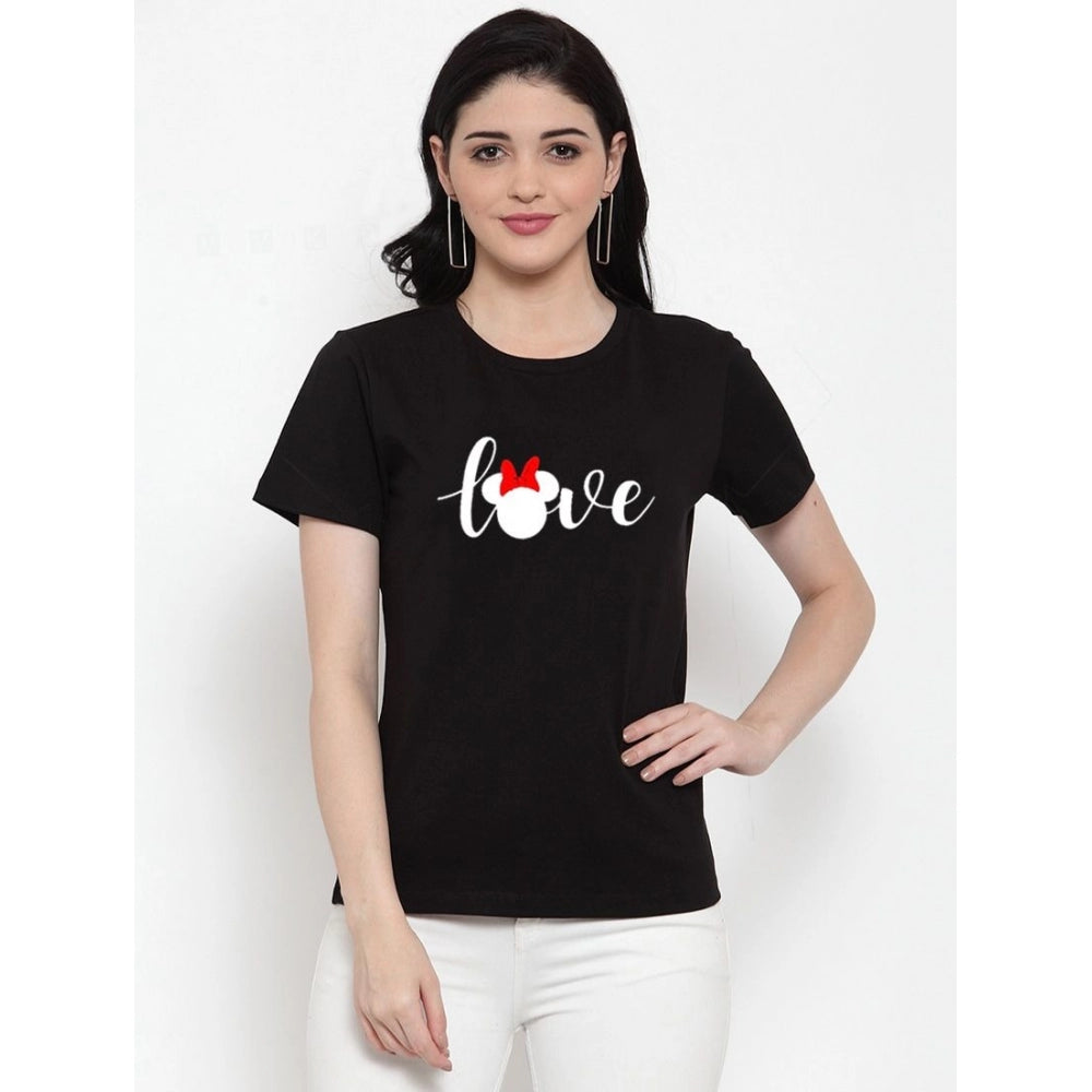 Amfyn Women's Cotton Blend Love Printed T-Shirt (Black)