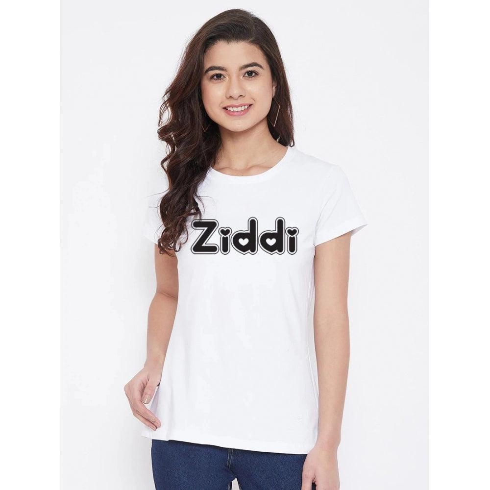 Amfyn Women's Cotton Blend Ziddi Printed T-Shirt (White)