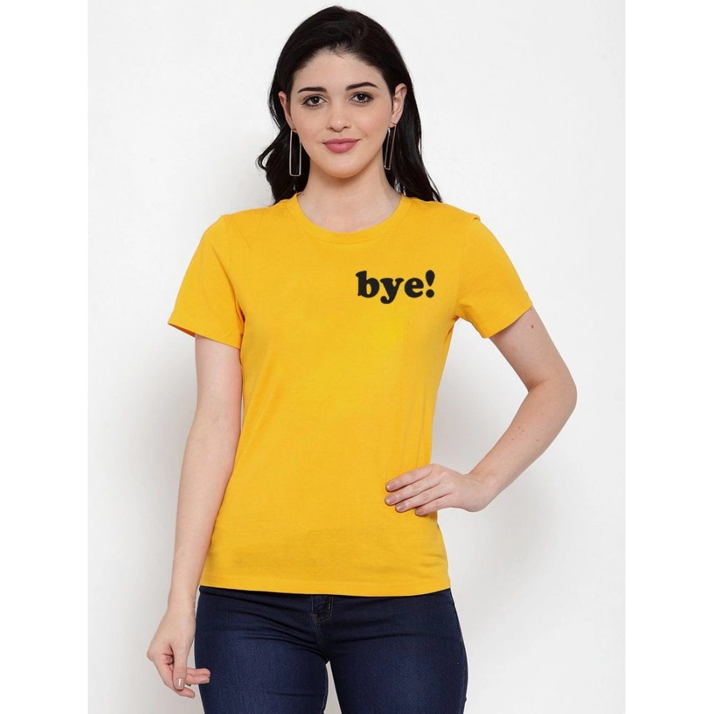 Amfyn Women's Cotton Blend Bye Printed T-Shirt (Yellow)