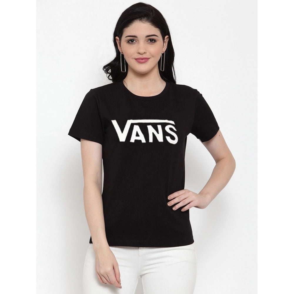 Amfyn Women's Cotton Blend Vans Printed T-Shirt (Black)