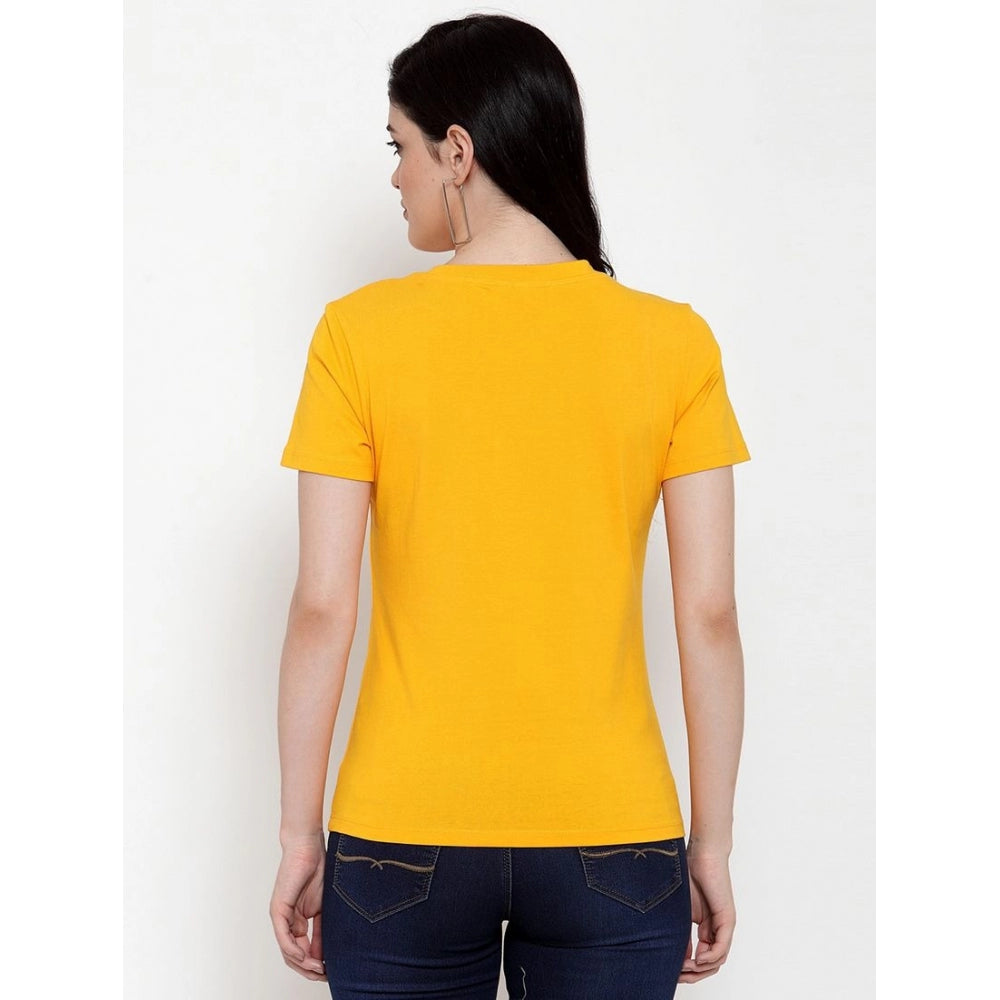 Amfyn Women's Cotton Blend Stay Classy Printed T-Shirt (Yellow)