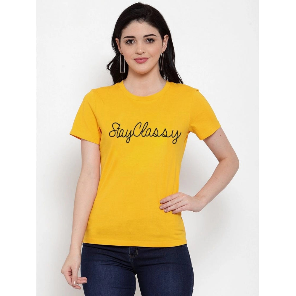 Amfyn Women's Cotton Blend Stay Classy Printed T-Shirt (Yellow)