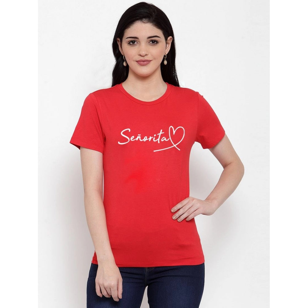Amfyn Women's Cotton Blend Senorita Printed T-Shirt (Red)
