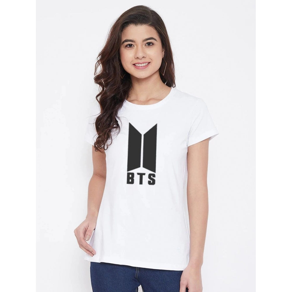 Amfyn Women's Cotton Blend Bts Print Printed T-Shirt (White)