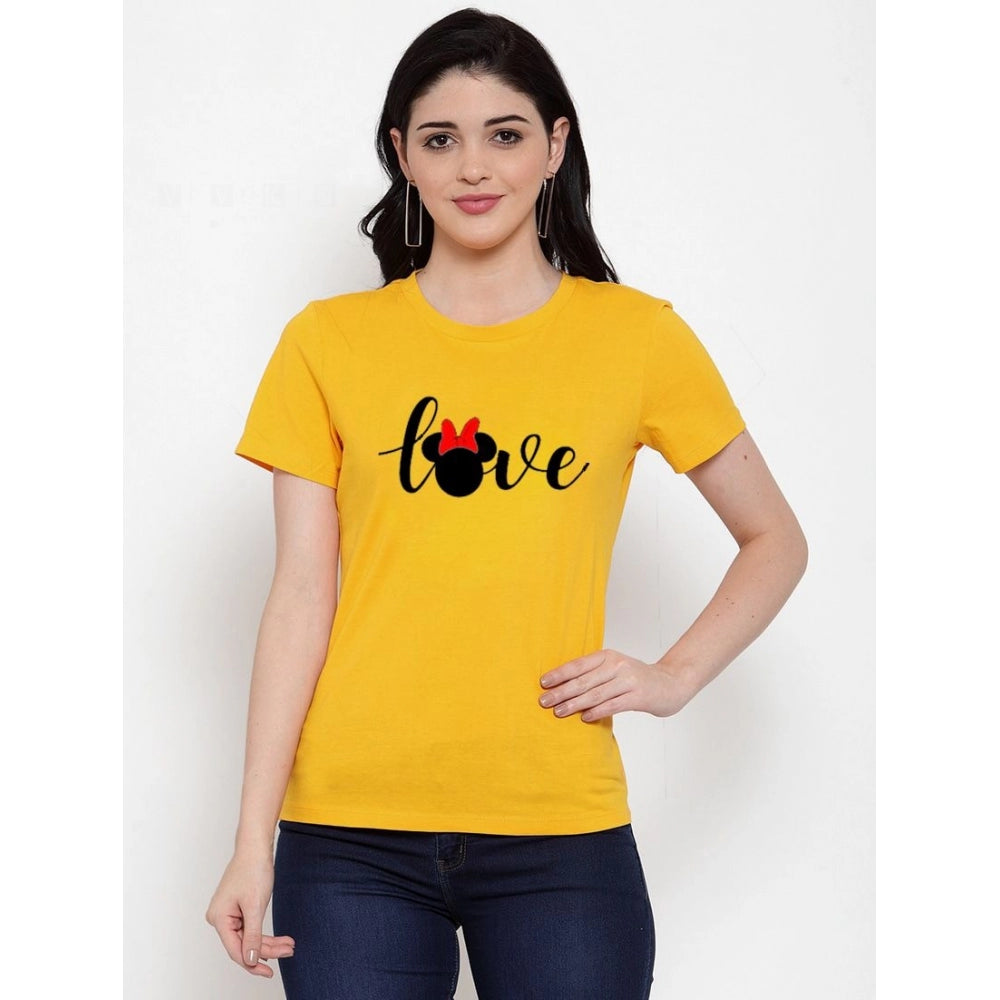 Amfyn Women's Cotton Blend Love Printed T-Shirt (Yellow)