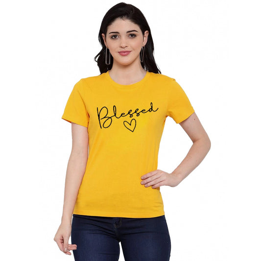 Amfyn Women's Cotton Blend Blessed Printed T-Shirt (Yellow)