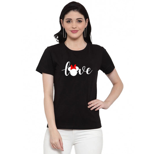 Amfyn Women's Cotton Blend Love Printed T-Shirt (Black)
