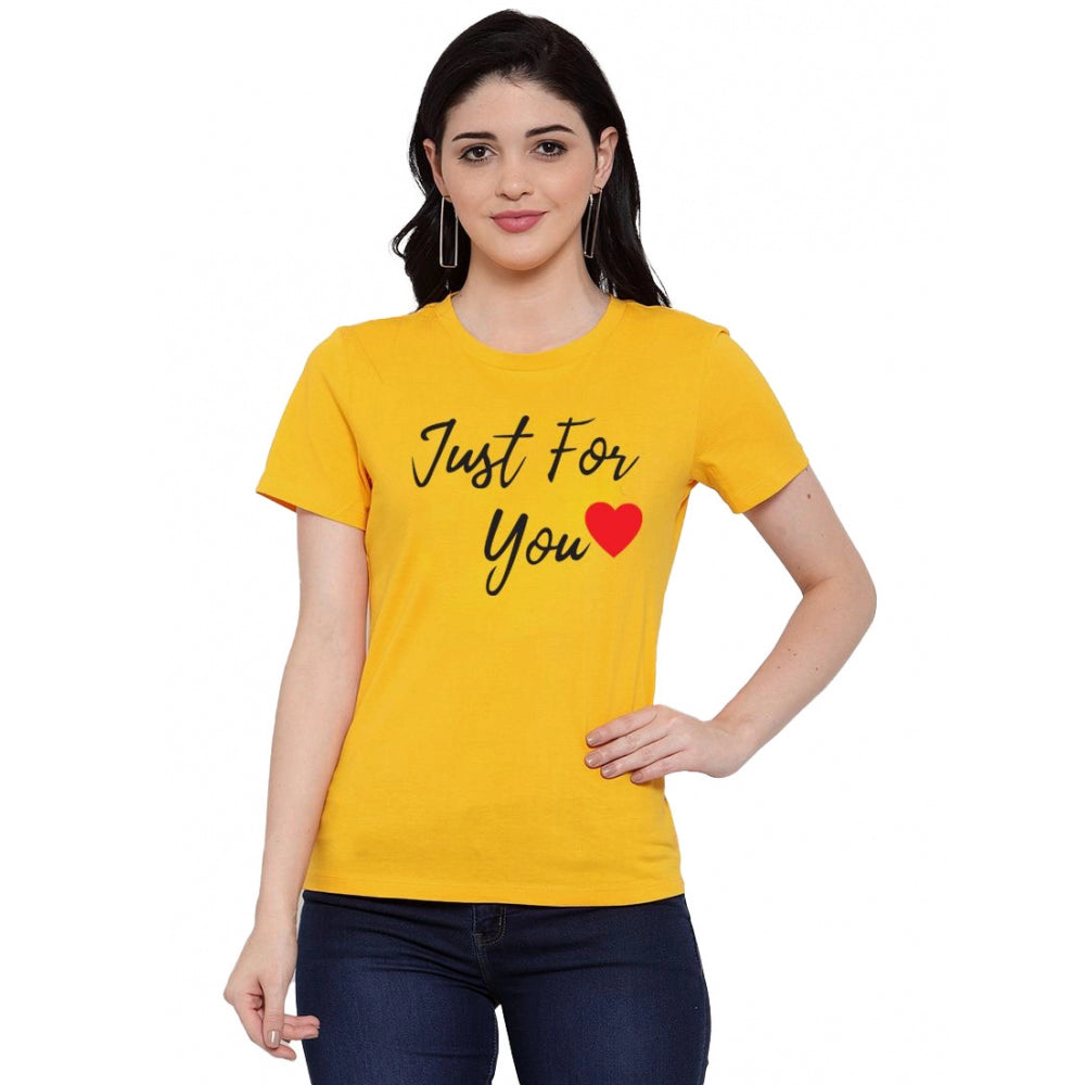 Amfyn Women's Cotton Blend Just For You Printed T-Shirt (Yellow)