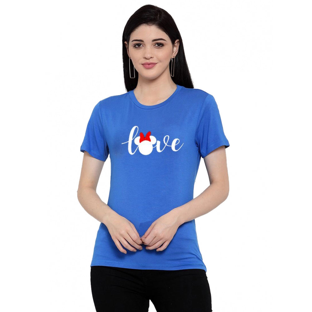 Amfyn Women's Cotton Blend Love Printed T-Shirt (Blue)